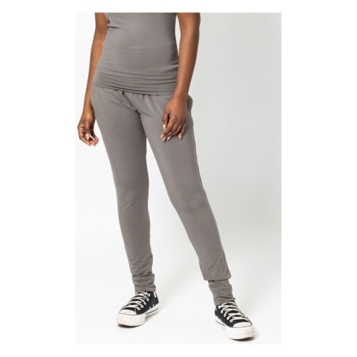 Fold Over Pant in Charcoal Gray