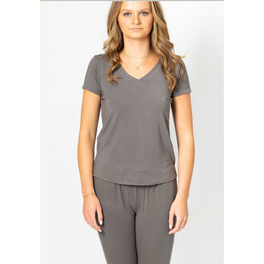 V-Neck T in Charcoal